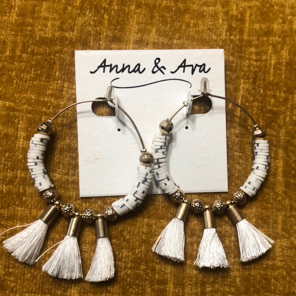 White fringe earrings